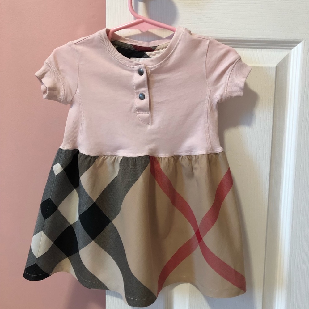 Burberry pink jersey woven skirt dress. Size 18M.
